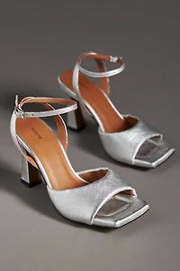 Maeve Puffy Square-Toe Ankle-Strap Heels