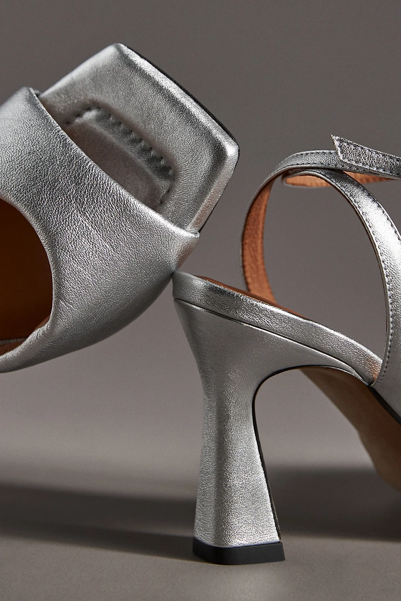 Maeve Puffy Square-Toe Ankle-Strap Heels