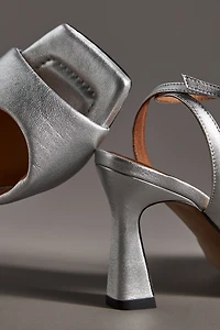 Maeve Puffy Square-Toe Ankle-Strap Heels