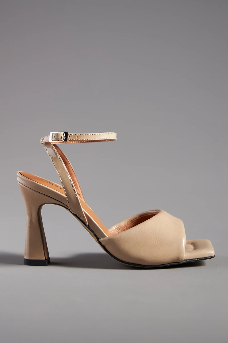 Maeve Puffy Square-Toe Ankle-Strap Heels