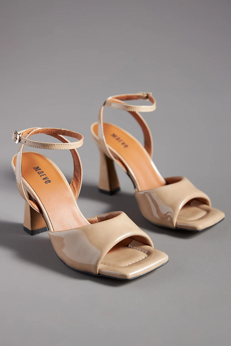 Maeve Puffy Square-Toe Ankle-Strap Heels