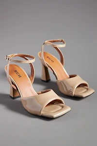 Maeve Puffy Square-Toe Ankle-Strap Heels