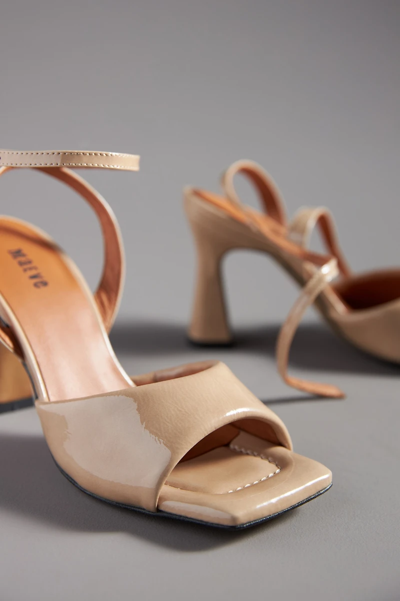 Maeve Puffy Square-Toe Ankle-Strap Heels