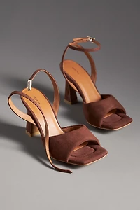 Maeve Puffy Square-Toe Ankle-Strap Heels