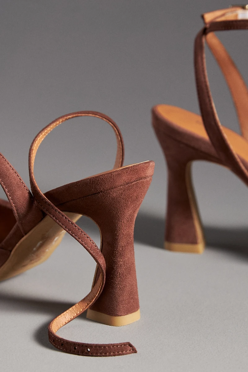 Maeve Puffy Square-Toe Ankle-Strap Heels
