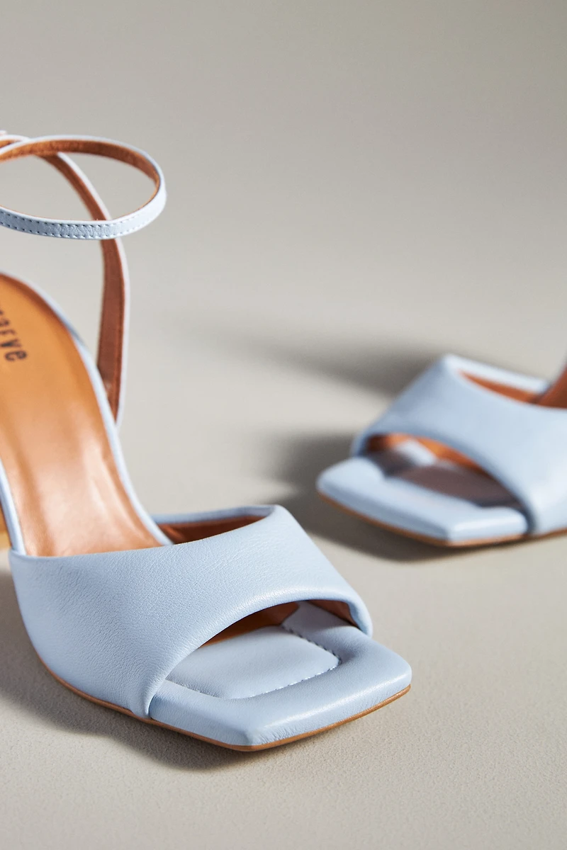 Maeve Puffy Square-Toe Ankle-Strap Heels