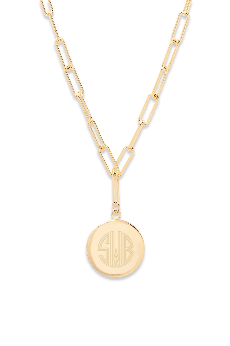 Brook & York Custom Monogram-Initial Paperclip Chain Locket Necklace