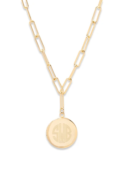 Brook & York Custom Monogram-Initial Paperclip Chain Locket Necklace