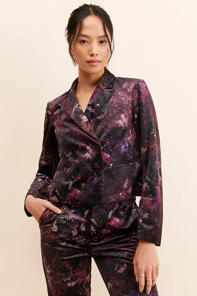 Scotch & Soda Printed Velvet Cropped Blazer