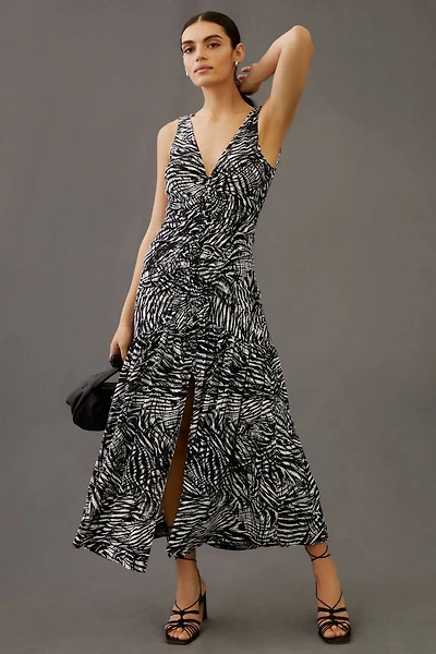 V-Neck Ruched Front Maxi Dress