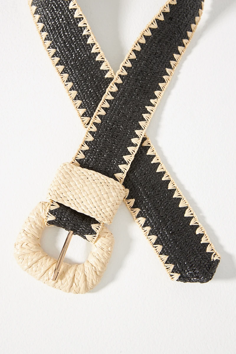 Raffia-Wrapped Stretch Waist Belt