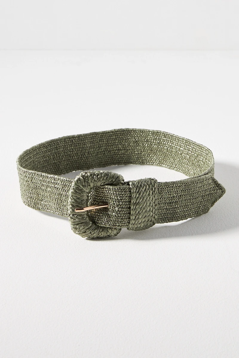 Raffia-Wrapped Stretch Waist Belt