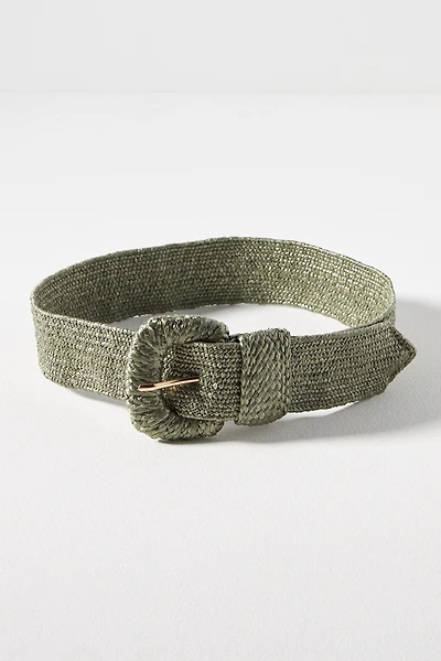 Raffia-Wrapped Stretch Waist Belt