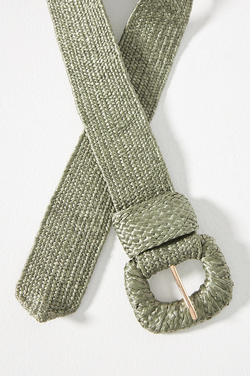 Raffia-Wrapped Stretch Waist Belt