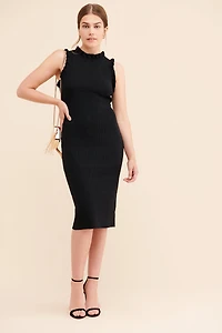 Current Air Ruffled Trim Knit Midi Dress