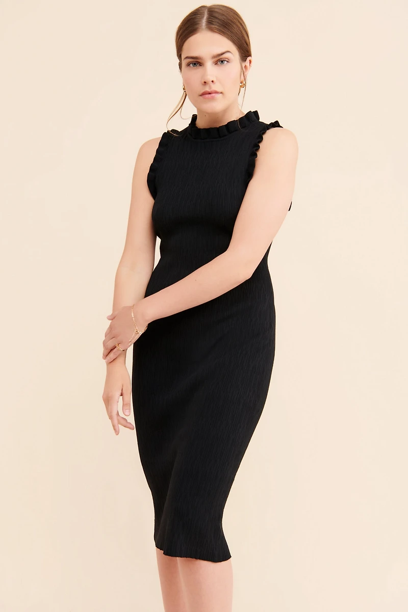 Current Air Ruffled Trim Knit Midi Dress