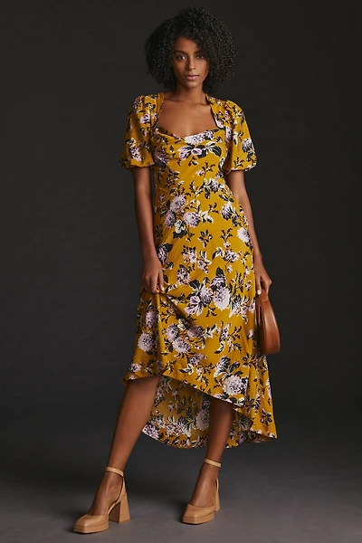 Maeve Floral Puff-Sleeve Midi Dress