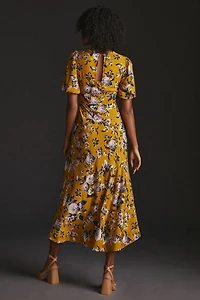 Maeve Floral Puff-Sleeve Midi Dress