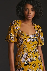 Maeve Floral Puff-Sleeve Midi Dress