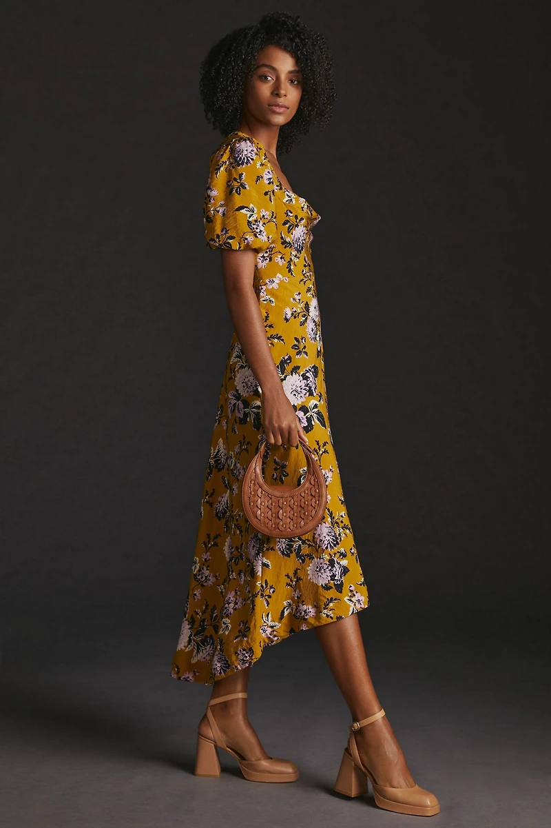 Maeve Floral Puff-Sleeve Midi Dress