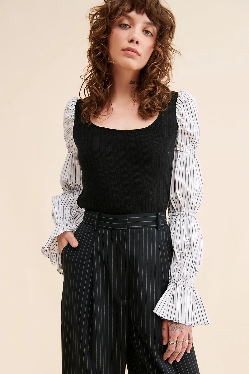 Hutch Mixed Media Cinched Sleeve Top
