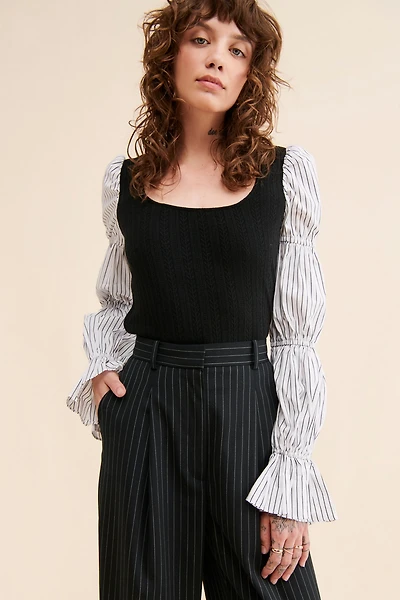 Hutch Mixed Media Cinched Sleeve Top
