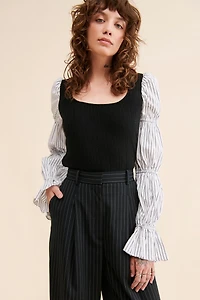 Hutch Mixed Media Cinched Sleeve Top