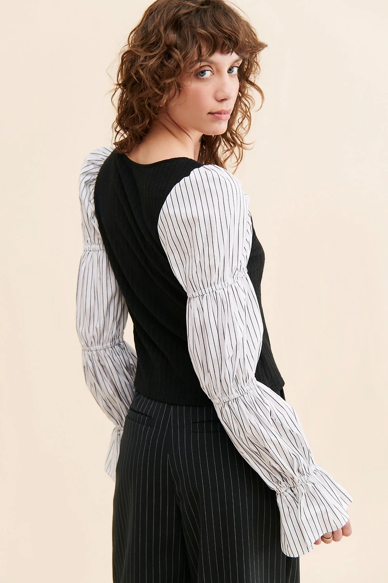 Hutch Mixed Media Cinched Sleeve Top