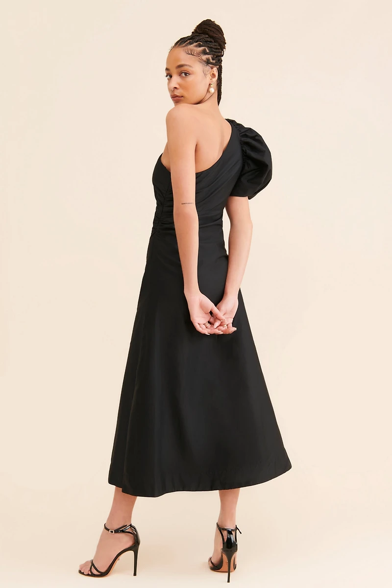 Aureta One-Shoulder Puff-Sleeve Dress