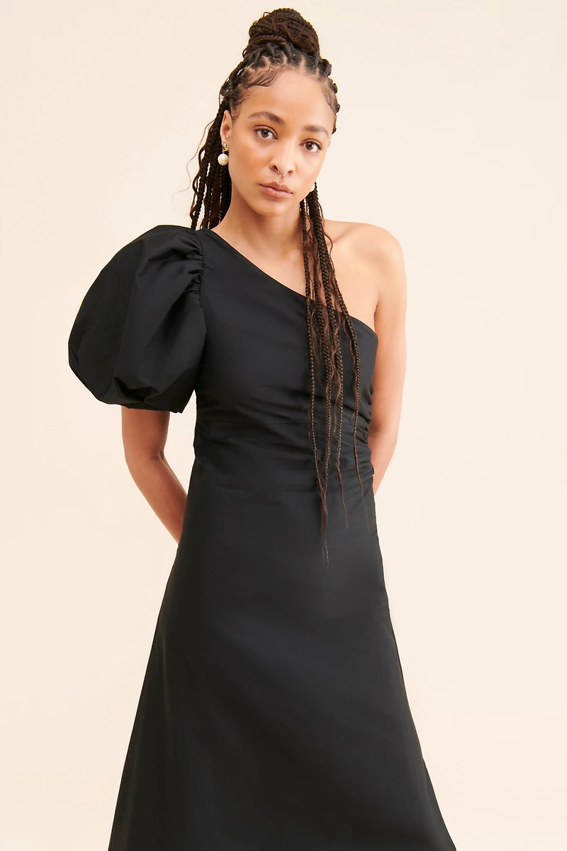 Aureta One-Shoulder Puff-Sleeve Dress