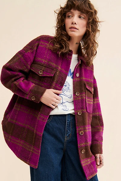 Good American Plaid Oversized Shirt Jacket