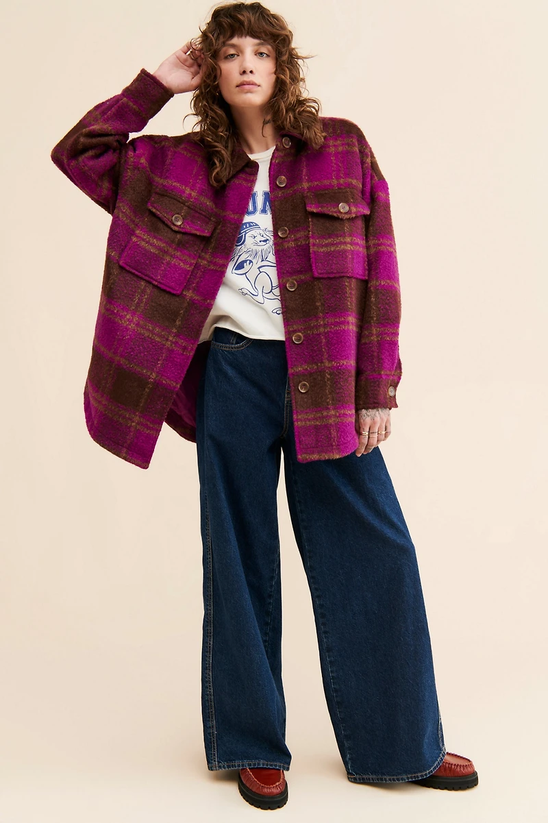 Good American Plaid Oversized Shirt Jacket