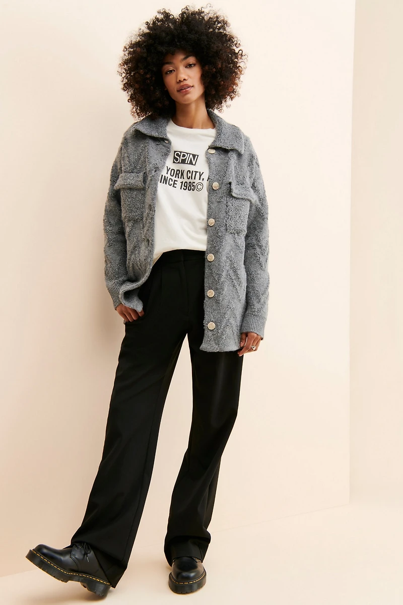 Flat White Knit Sweater Coat