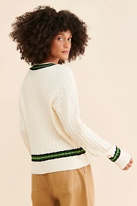 FRENCHMAUVE Cable Knit V-Neck Pullover