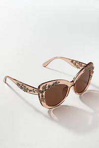 Floral-Trimmed Cat-Eye Sunglasses