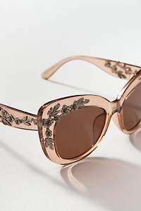 Floral-Trimmed Cat-Eye Sunglasses
