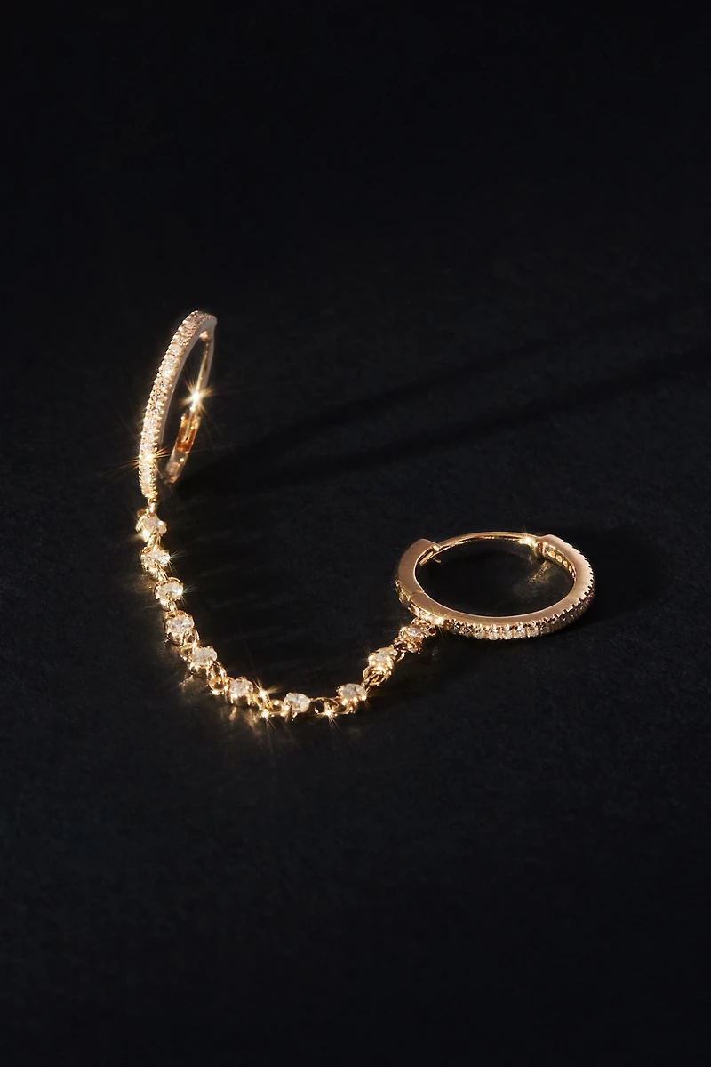 Diamond Chain Double Huggie Hoop Earrings