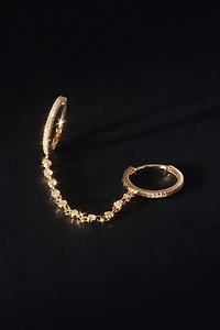 Diamond Chain Double Huggie Hoop Earrings