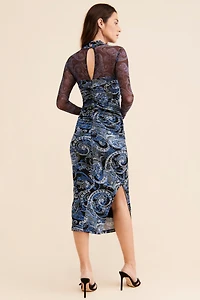 Mesh Halter Mock-Neck Dress