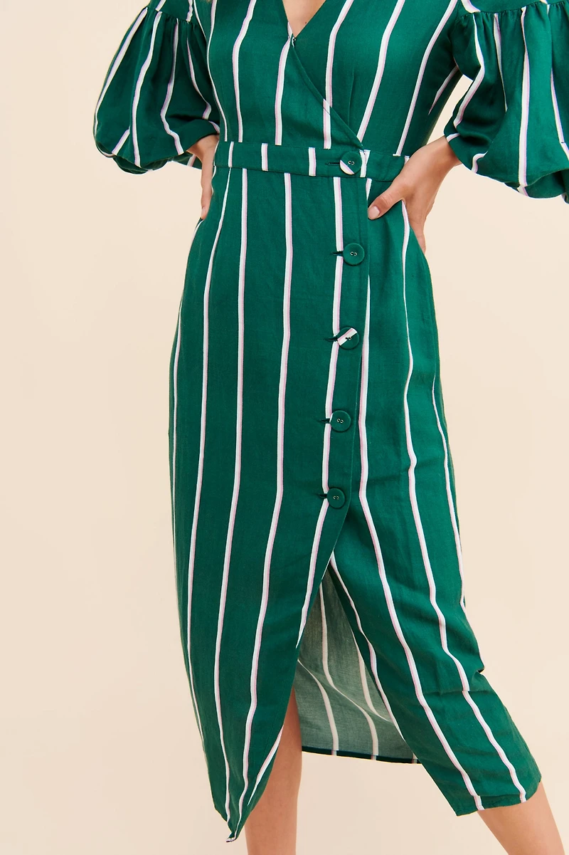 Steele Meyer Stripe Wrap Midi Dress