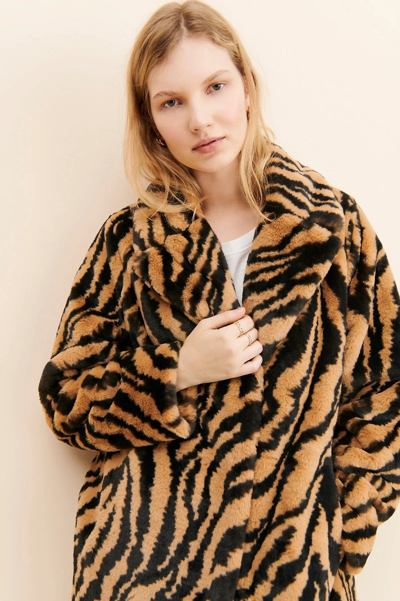 Ruby + Ed Zebra Oversized Faux Fur Coat