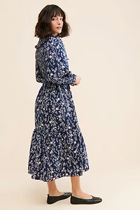 Moon River Ruffle Shirred Midi Dress