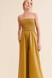 Pilcro Faux Leather Smocked Wide-Leg Jumpsuit