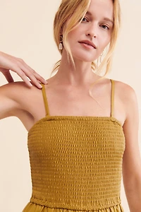Pilcro Faux Leather Smocked Wide-Leg Jumpsuit