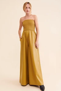Pilcro Faux Leather Smocked Wide-Leg Jumpsuit