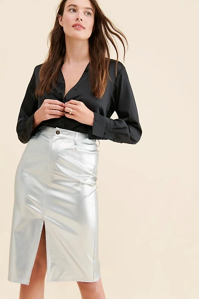 Porridge Metallic Pencil Skirt