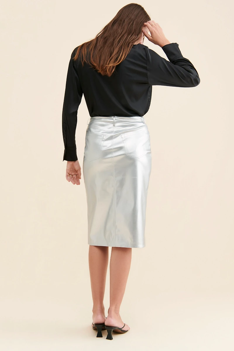 Porridge Metallic Pencil Skirt