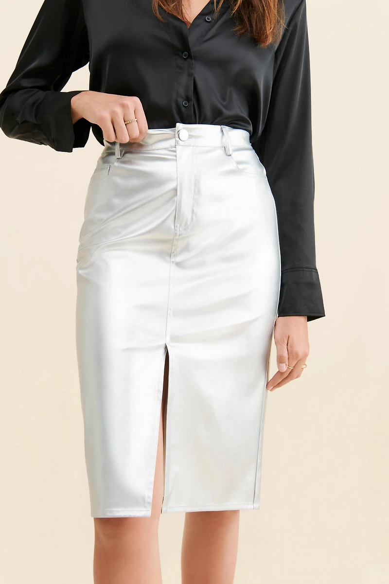 Porridge Metallic Pencil Skirt