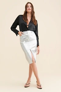 Porridge Metallic Pencil Skirt