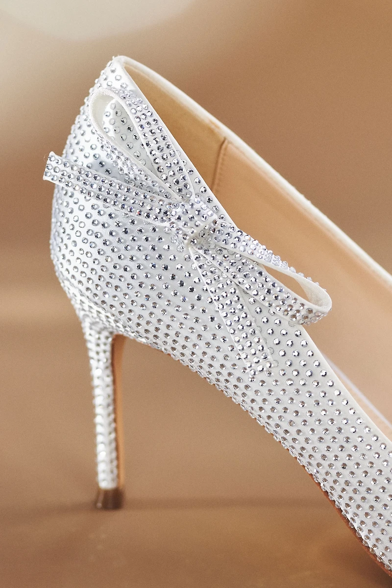 Black Suede Studio Ribbon Rhinestone Heels